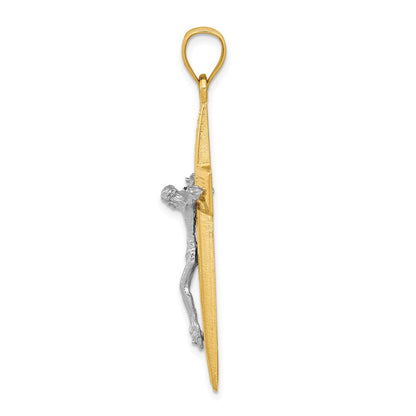14K Bicolor-Gold Diamantierter Lateinischer Kruzifix-Anhänger