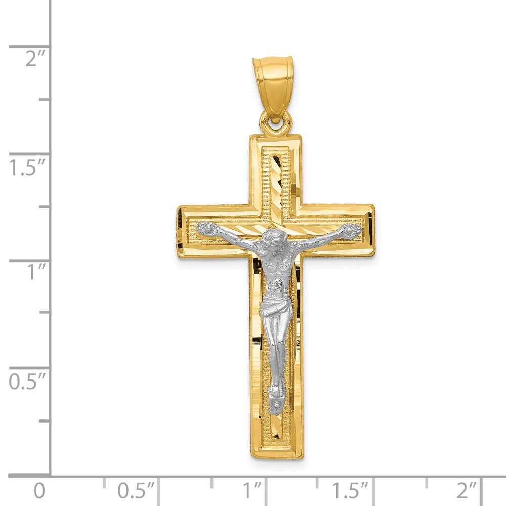 14K Bicolor-Gold Diamantierter Lateinischer Kruzifix-Anhänger