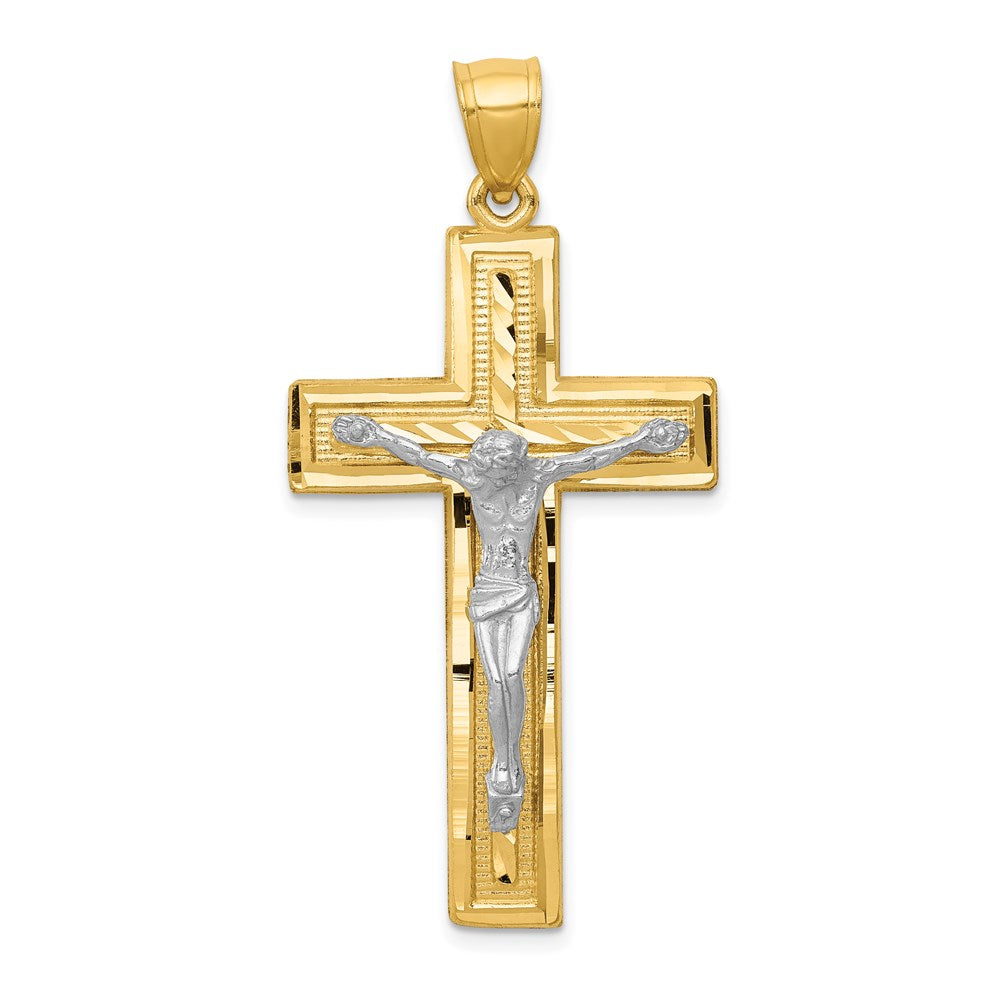 14K Bicolor-Gold Diamantierter Lateinischer Kruzifix-Anhänger