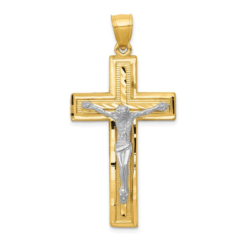14K Bicolor-Gold Diamantierter Lateinischer Kruzifix-Anhänger