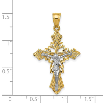 14K Bicolor Gold Poliert Kruzifix-Anhänger