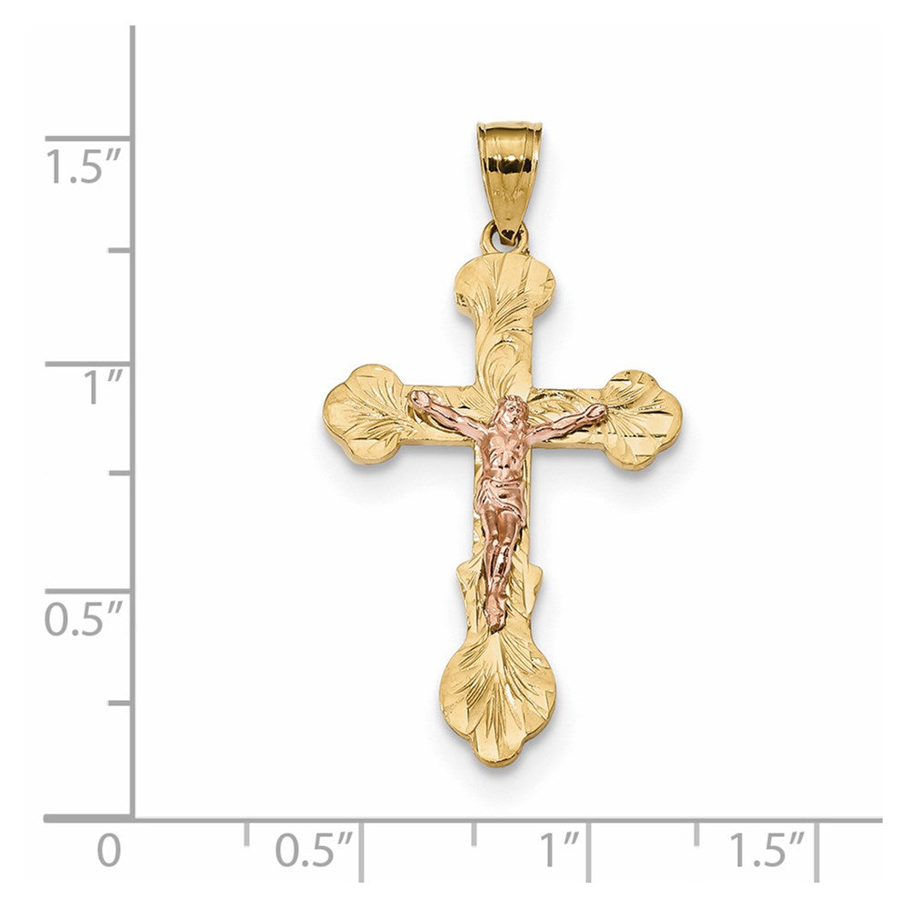 14K Bicolor Gold Kreuz-Anhänger mit Kreuzblüten (Crucifix)