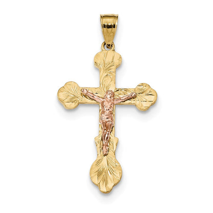 14K Bicolor Gold Kreuz-Anhänger mit Kreuzblüten (Crucifix)
