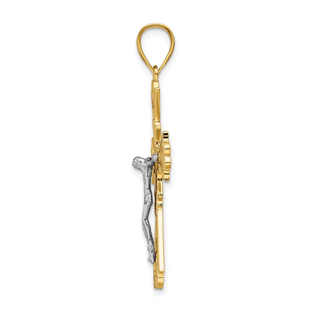 14K Zweifarbiges Gold Diamantierter Kruzifix-Anhänger