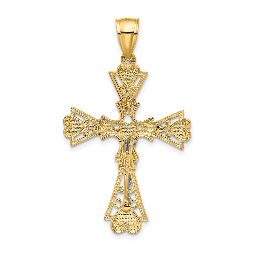 14K Zweifarbiges Gold Diamantierter Kruzifix-Anhänger