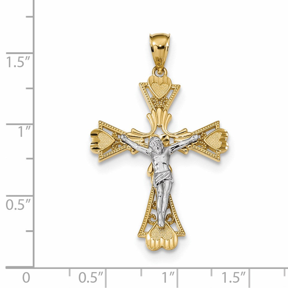 14K Zweifarbiges Gold Diamantierter Kruzifix-Anhänger