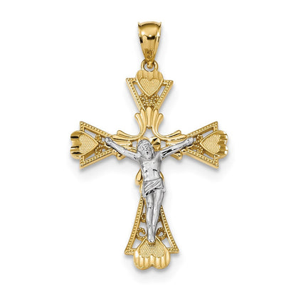 14K Zweifarbiges Gold Diamantierter Kruzifix-Anhänger