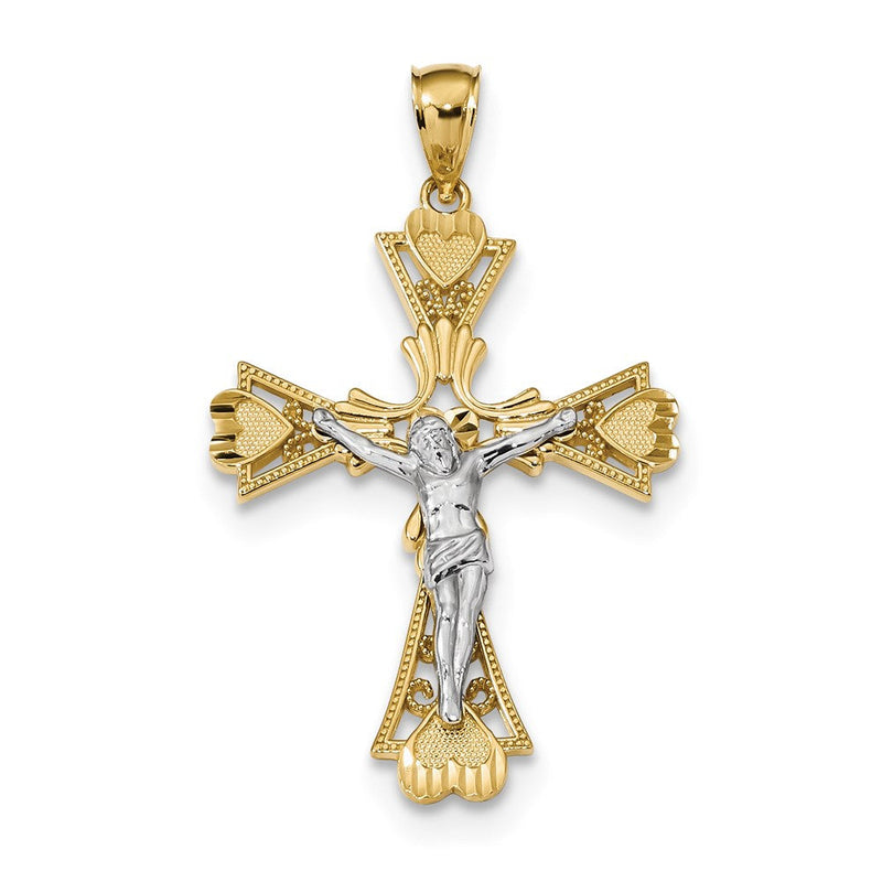 14K Zweifarbiges Gold Diamantierter Kruzifix-Anhänger