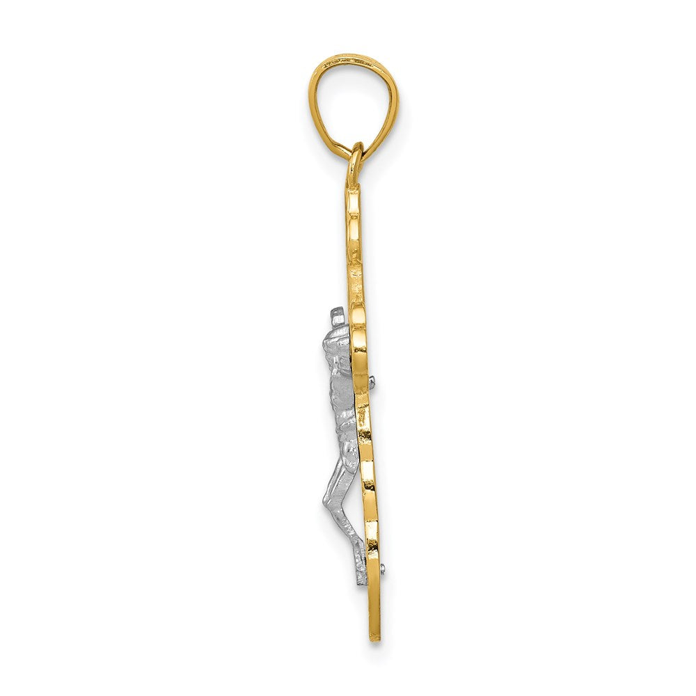 14K Bicolor-Gold Budded-Kreuz-Anhänger mit Kruzifix