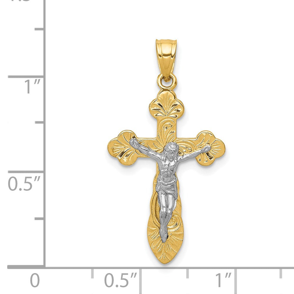 14K Bicolor-Gold Budded-Kreuz-Anhänger mit Kruzifix