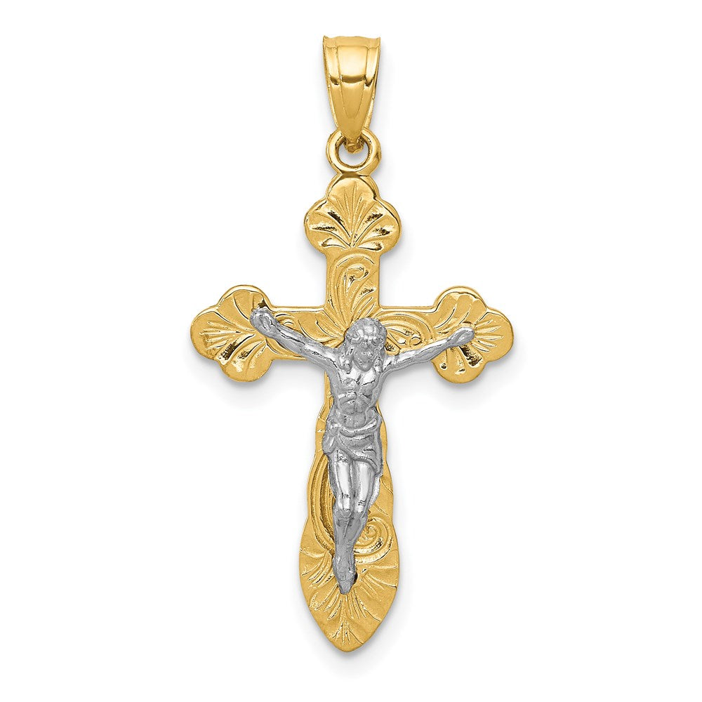 14K Bicolor-Gold Budded-Kreuz-Anhänger mit Kruzifix