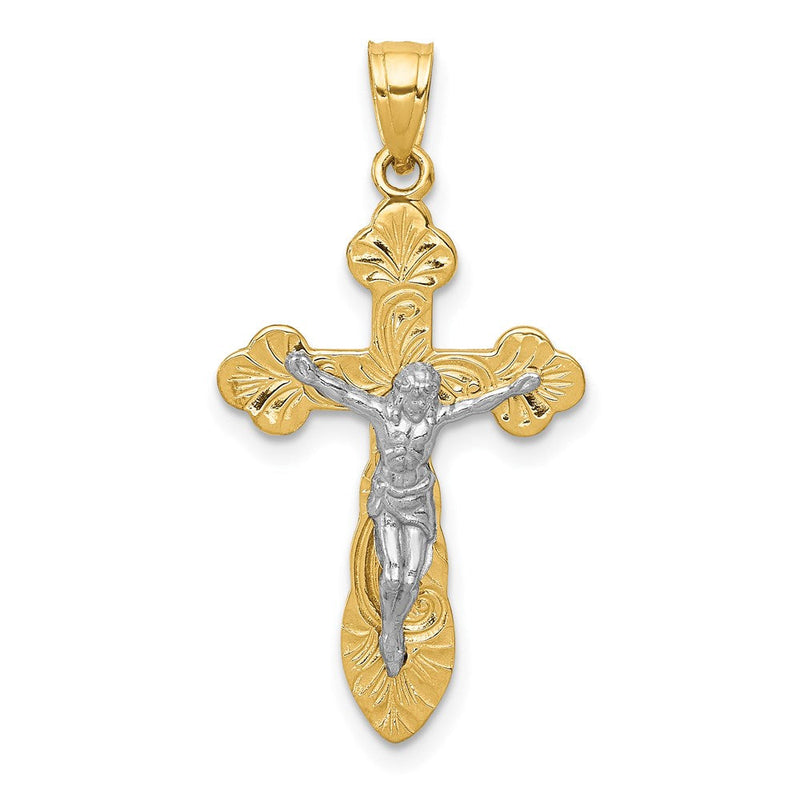 14K Bicolor-Gold Budded-Kreuz-Anhänger mit Kruzifix