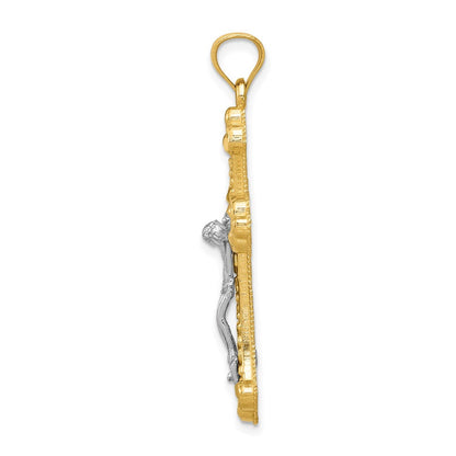14K Bicolor Gold Diamantgeschliffener Kruzifix-Anhänger mit Knospen-Kreuz
