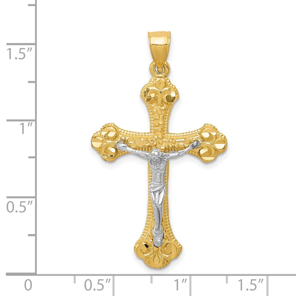 14K Bicolor Gold Diamantgeschliffener Kruzifix-Anhänger mit Knospen-Kreuz