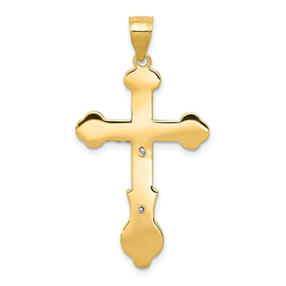 14K Gelb- und Rhodium-Gold Zweifarbiges Gold Kruzifix-Anhänger mit Wirbel-Design und Knospenenden