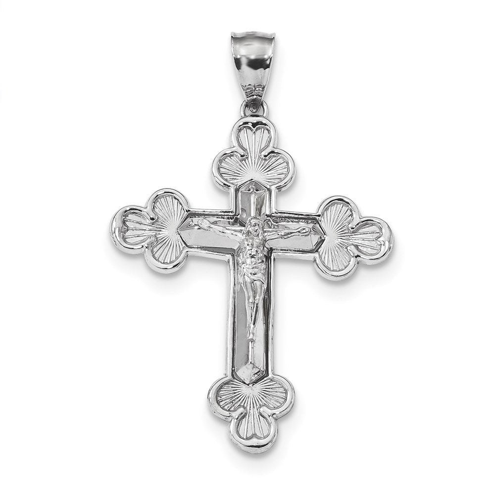 14K Weißgold Polierter Kruzifix-Anhänger