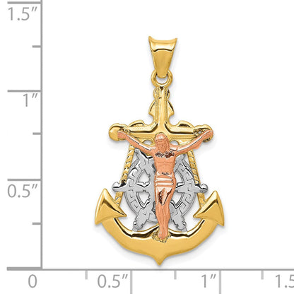 14K Tricolor-Gold Anker-Kruzifix-Anhänger