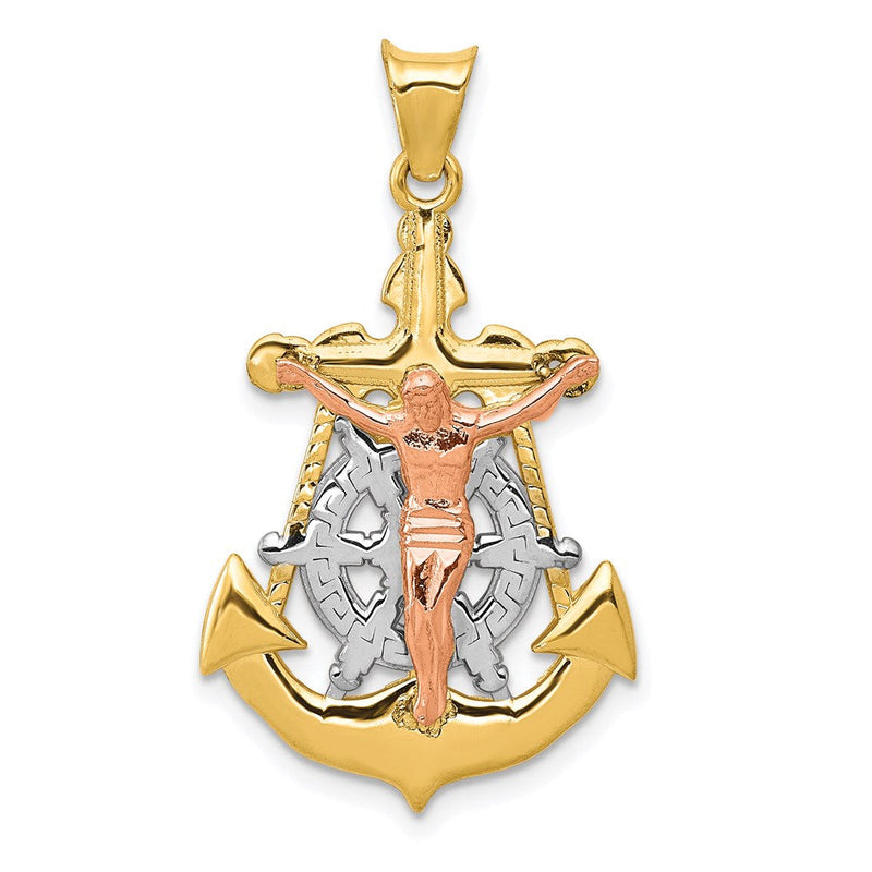 14K Tricolor-Gold Anker-Kruzifix-Anhänger