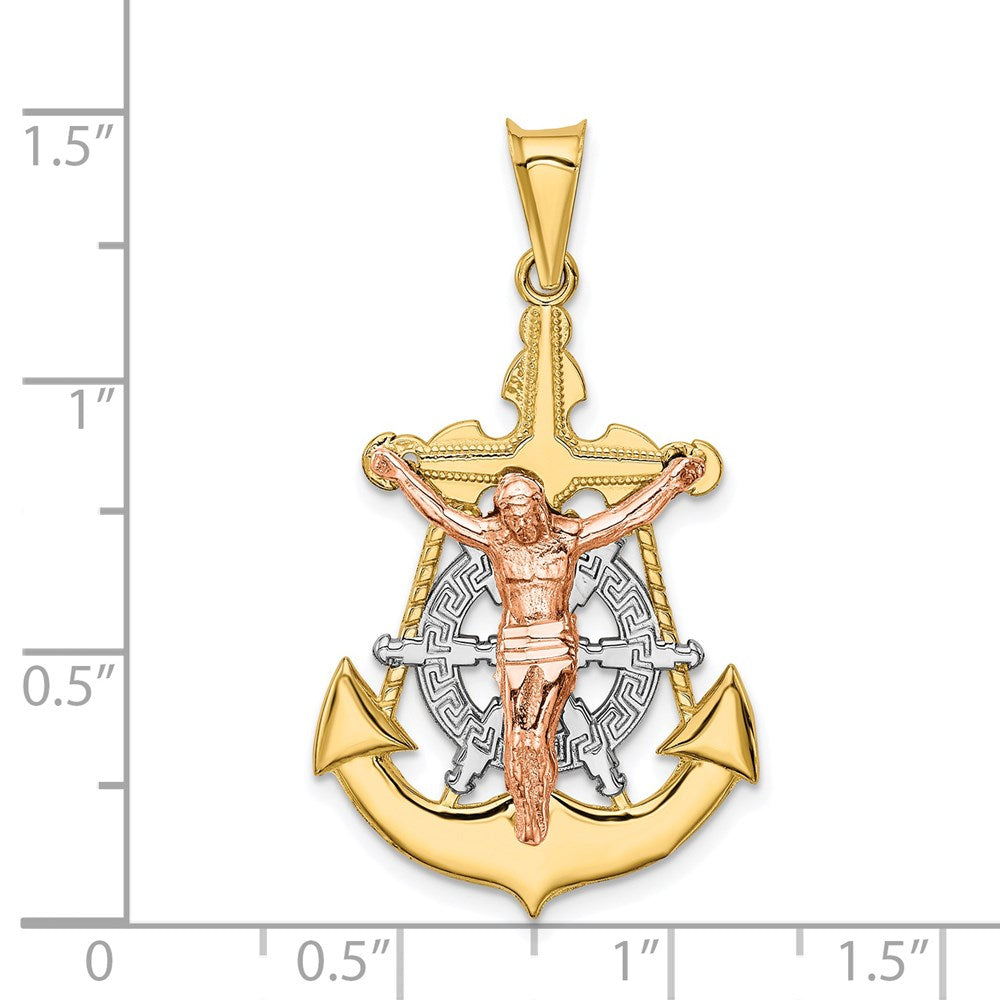 14K Tricolor Gold Mariner-Kreuz-Anhänger