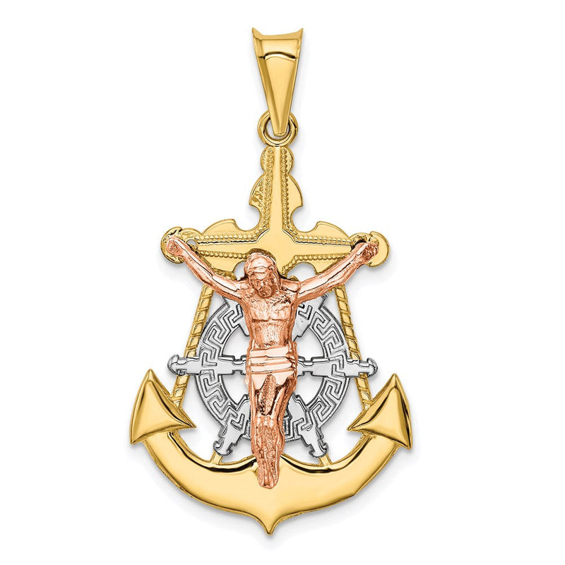 14K Tricolor Gold Mariner-Kreuz-Anhänger
