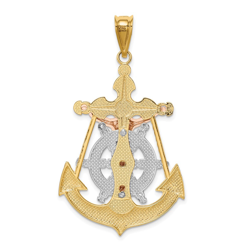 14K Tricolor-Gold Anker-Kruzifix-Anhänger
