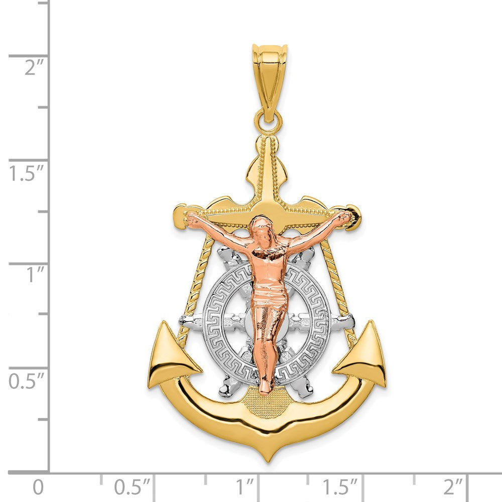 14K Tricolor-Gold Anker-Kruzifix-Anhänger