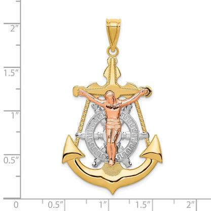 14K Tricolor-Gold Anker-Kruzifix-Anhänger