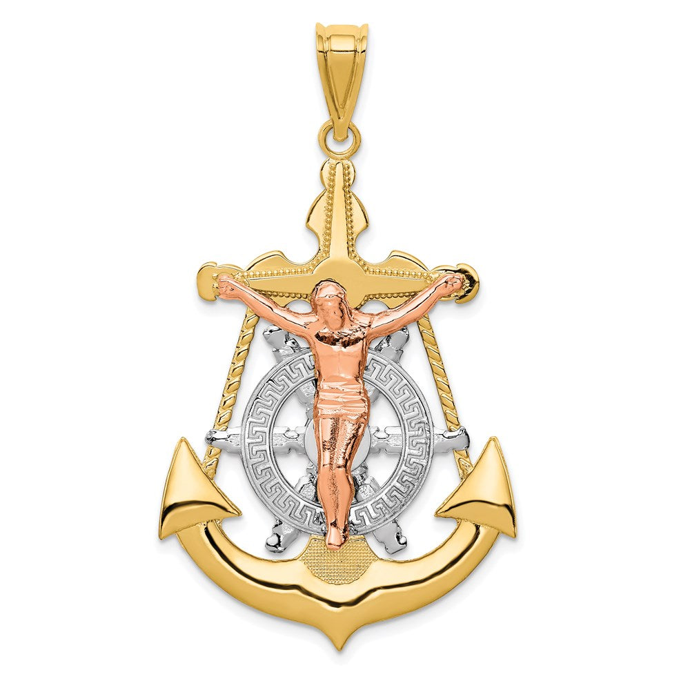 14K Tricolor-Gold Anker-Kruzifix-Anhänger