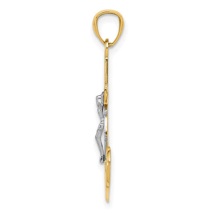 14K Gelb & Rhodium mit Rhodium Poliert Mariners Kruzifix Anhänger