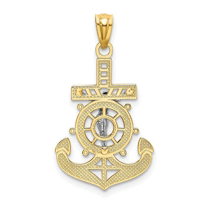 14K Gelb & Rhodium mit Rhodium Poliert Mariners Kruzifix Anhänger