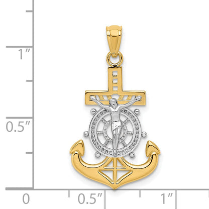 14K Gelb & Rhodium mit Rhodium Poliert Mariners Kruzifix Anhänger
