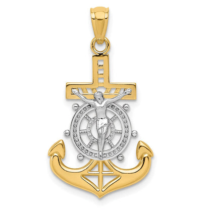 14K Gelb & Rhodium mit Rhodium Poliert Mariners Kruzifix Anhänger