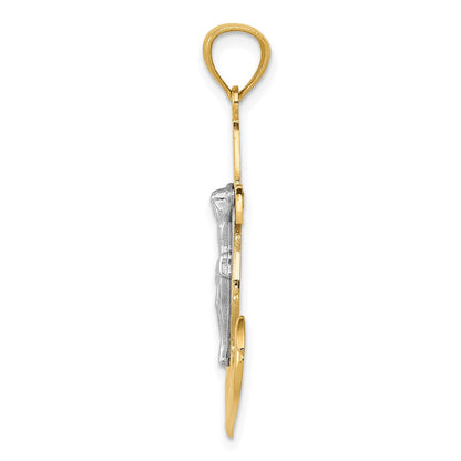 14K Gelbgold mit Rhodium, Rhodiniert-Poliert, Mariner-Kruzifix-Anhänger