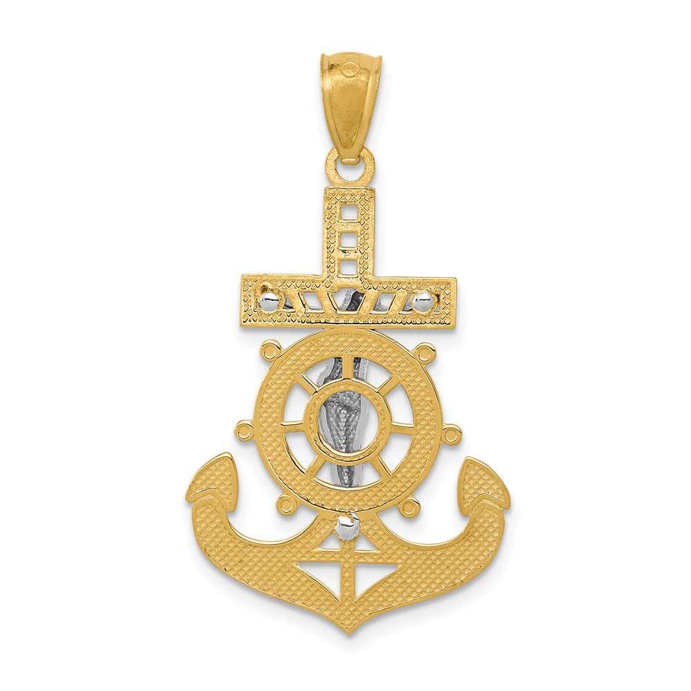 14K Gelbgold mit Rhodium, Rhodiniert-Poliert, Mariner-Kruzifix-Anhänger