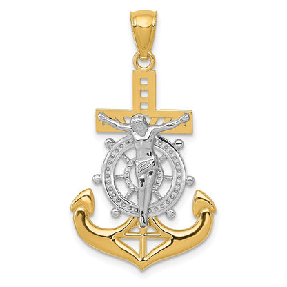 14K Gelbgold mit Rhodium, Rhodiniert-Poliert, Mariner-Kruzifix-Anhänger