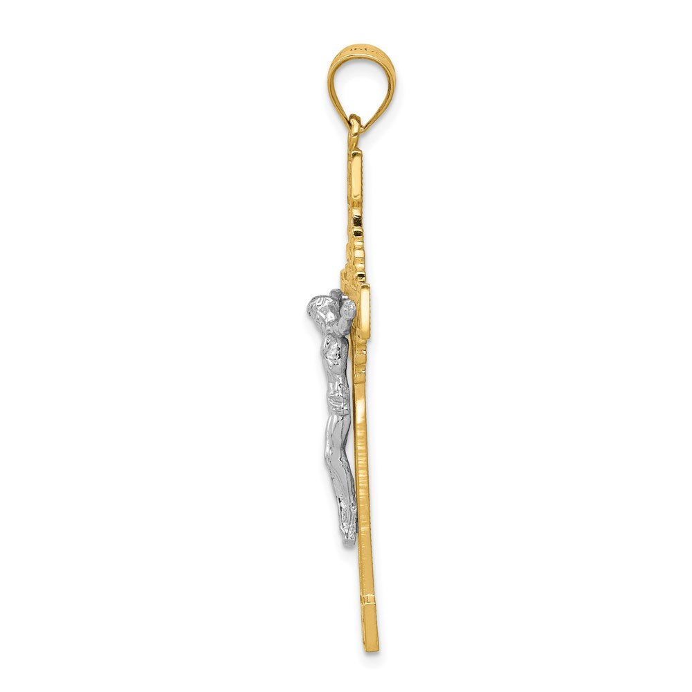 14k Bicolor-Gold Polierter INRI-Kruzifix-Anhänger