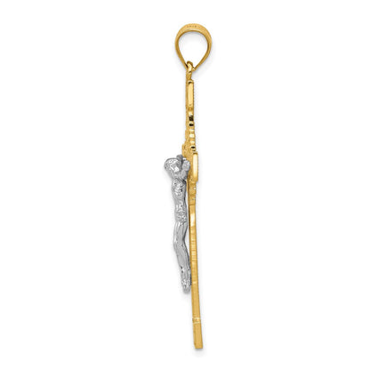 14k Bicolor-Gold Polierter INRI-Kruzifix-Anhänger