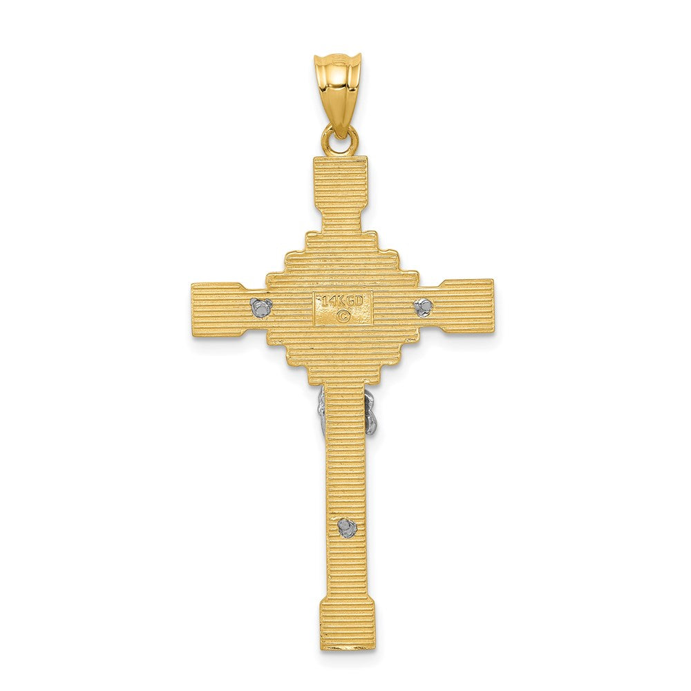 14k Bicolor-Gold Polierter INRI-Kruzifix-Anhänger