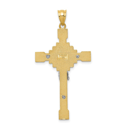 14k Bicolor-Gold Polierter INRI-Kruzifix-Anhänger