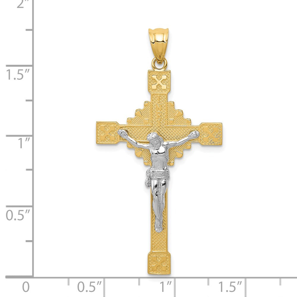 14k Bicolor-Gold Polierter INRI-Kruzifix-Anhänger