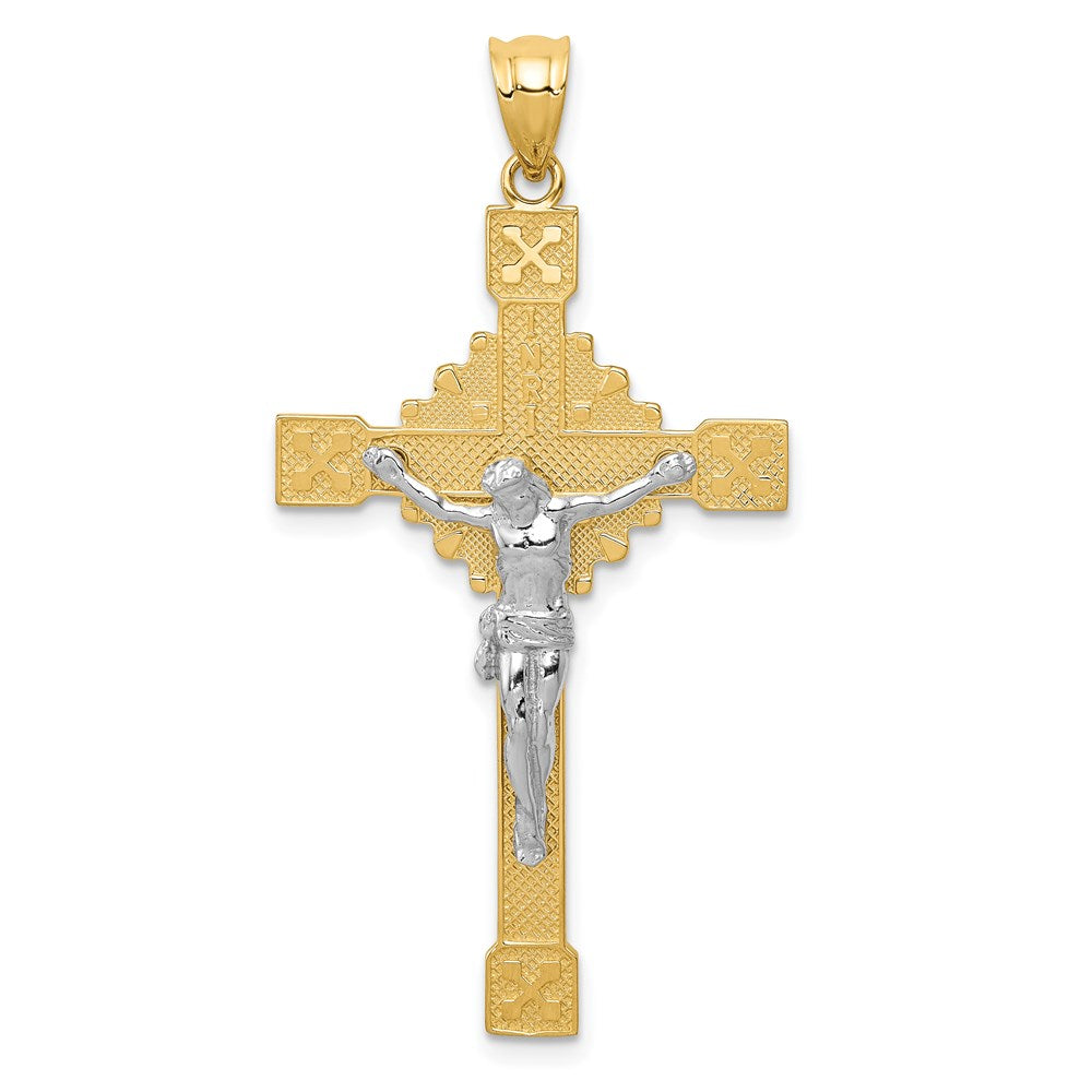 14k Bicolor-Gold Polierter INRI-Kruzifix-Anhänger