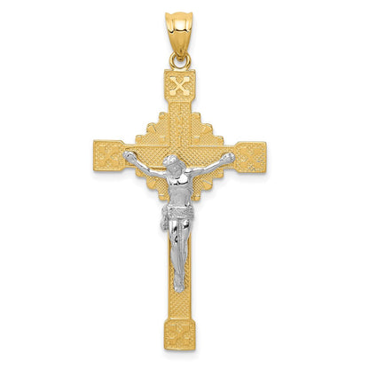 14k Bicolor-Gold Polierter INRI-Kruzifix-Anhänger