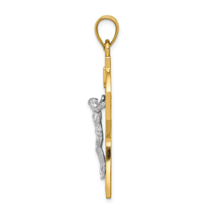 14K Bicolor-Gold polierter Kelten-INRI-Kruzifix-Anhänger