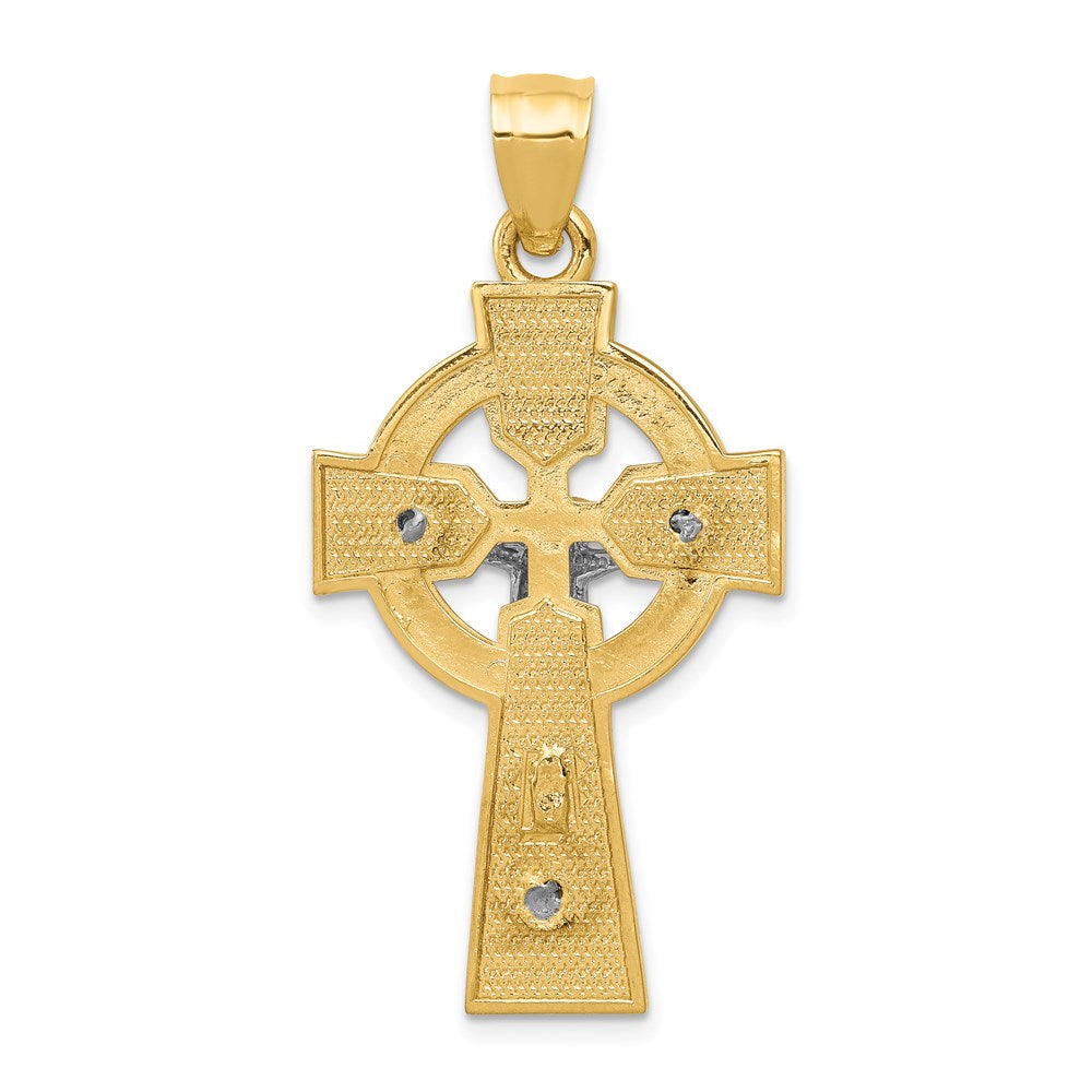 14K Bicolor-Gold polierter Kelten-INRI-Kruzifix-Anhänger
