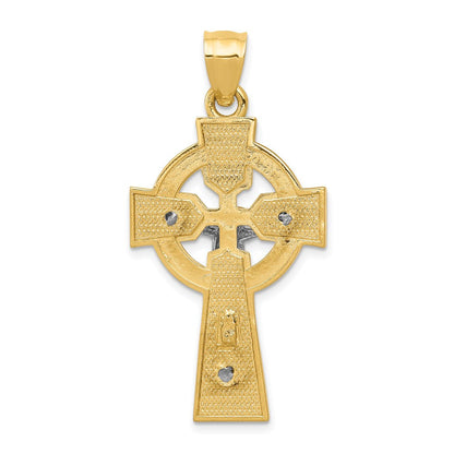 14K Bicolor-Gold polierter Kelten-INRI-Kruzifix-Anhänger