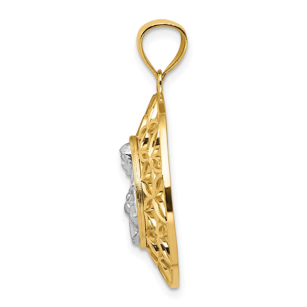 14K Gelbgold & Rhodium mit Rhodium, diamantgeschliffener Jesus im Kreis-Anhänger