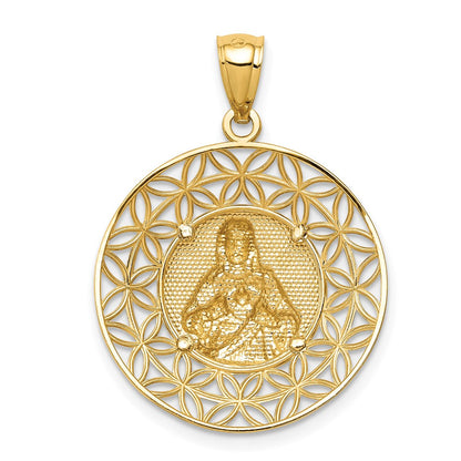 14K Gelbgold & Rhodium mit Rhodium, diamantgeschliffener Jesus im Kreis-Anhänger