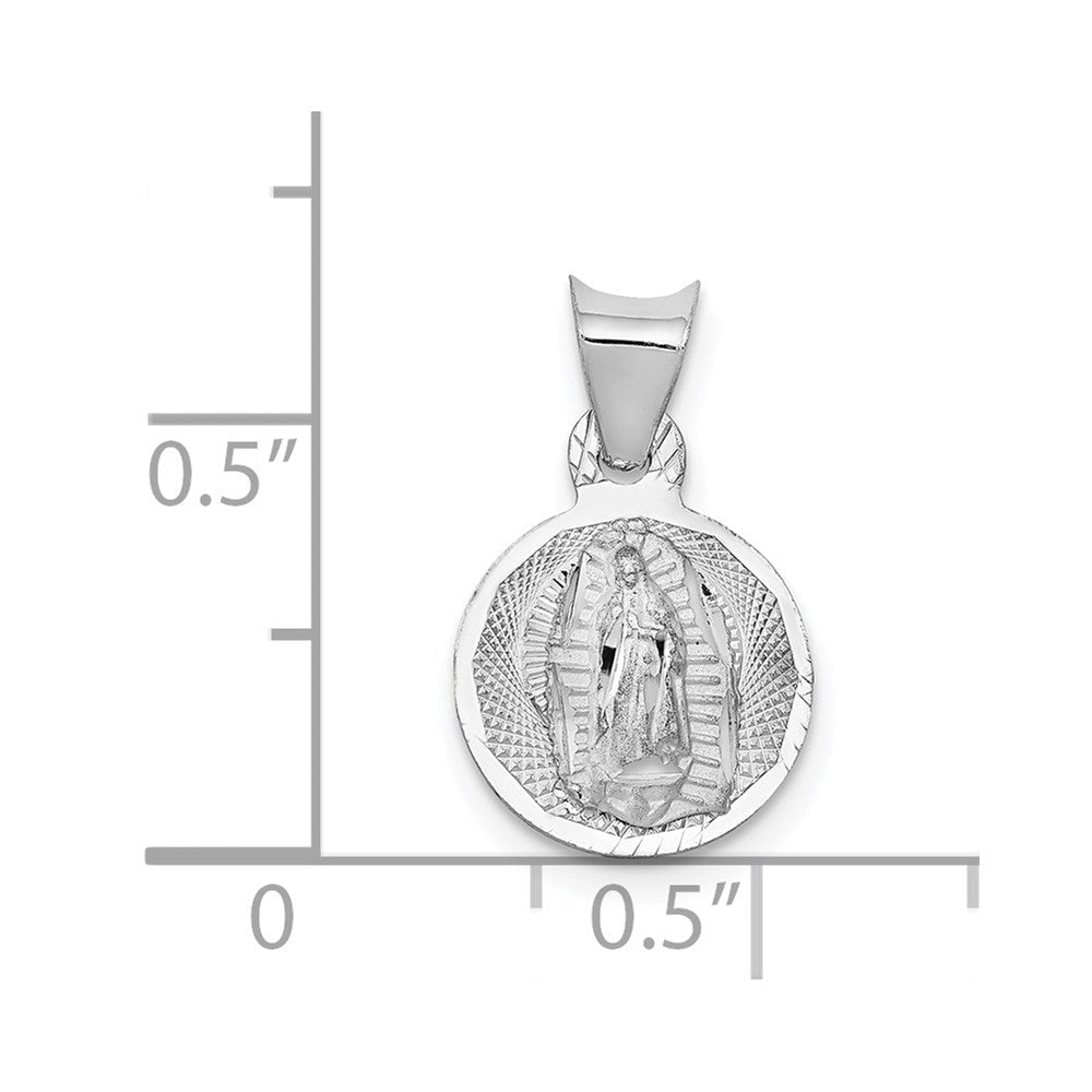 14K Weißgold Our Damen Of Guadalupe Halbmassiv Rund Anhänger