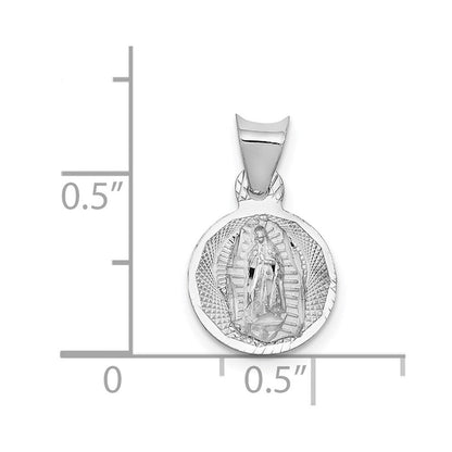 14K Weißgold Our Damen Of Guadalupe Halbmassiv Rund Anhänger