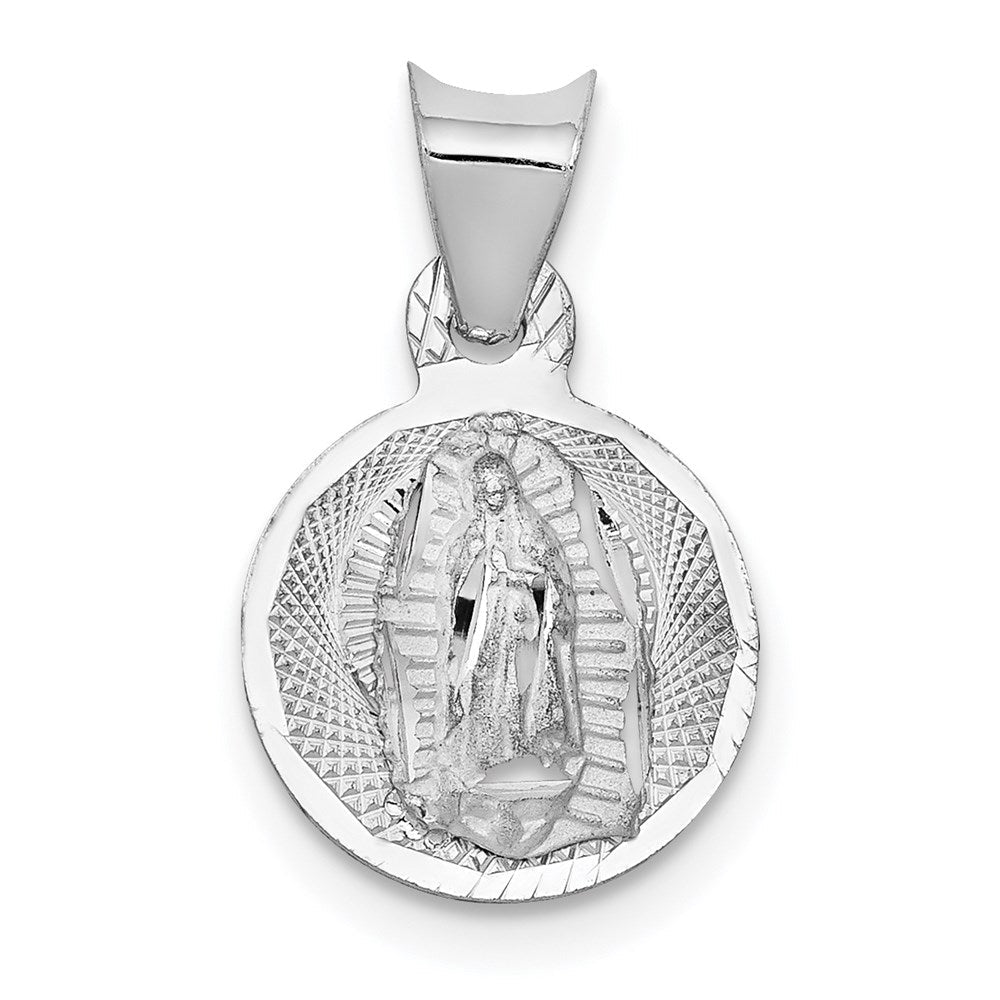 14K Weißgold Our Damen Of Guadalupe Halbmassiv Rund Anhänger